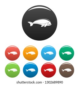 Whale icons set 9 color vector isolated on white for any design