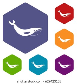 Whale icons set hexagon isolated vector illustration