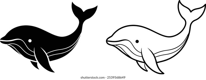 Whale Illustration, Black and White, Simple Design