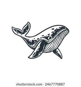 whale illustration doodle hand drawn engraved