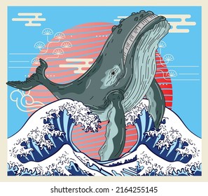 whale illustration with japanese style