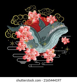 whale illustration with japanese style