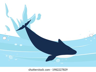 whale illustration Undersea, squid, seaweed, sponge, sea wave, vector illustration