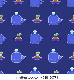 whale and island cartoon seamless pattern for kids