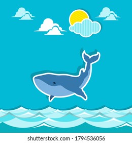 whale jumping out of the sea flat design for kids