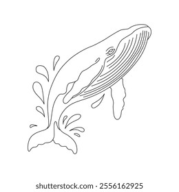 Whale jumping out of water vector art illustration
