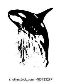 Whale jumps out of the water, abstract vector illustration