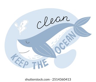 Whale with Keep the Ocean Clean Message, Marine Conservation and Environmental Protection