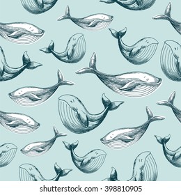 Whale kids seamless pattern. Kids illustration. Vector illustration