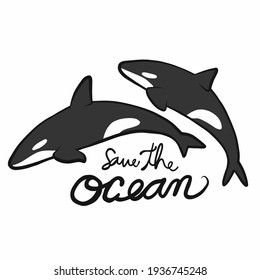 Whale killer save the ocean cartoon vector illustration