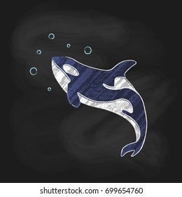 whale killer in water. orca in swimming pool. logo of killer whale. flat orca for poster or icon. whale in swimming pool. whale on pastel texture