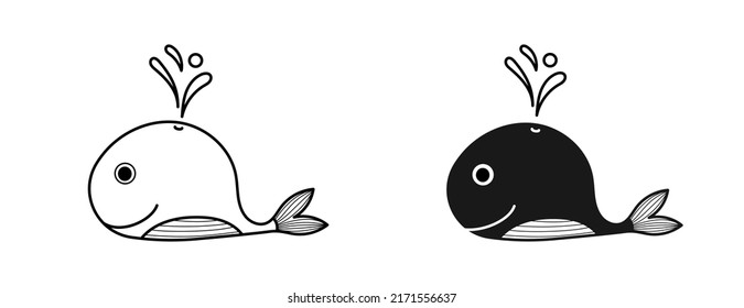 The whale is a large marine mammal with a fish-like body. Flat vector illustration.