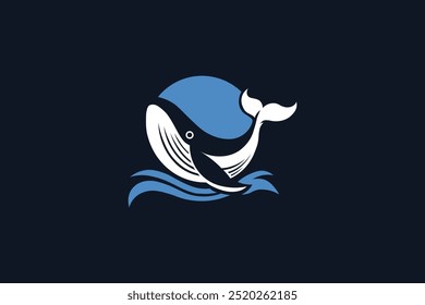 Whale Leaping Over Waves - Logo Vector