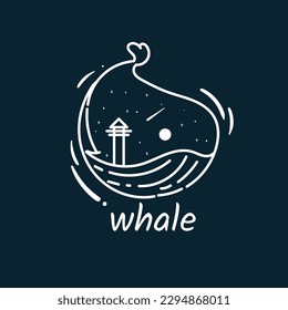 Ilustración de la línea de ballena y faro