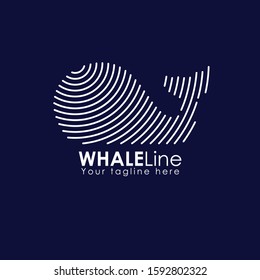 Whale line art logo vector design template. Animal Technology Logo Element