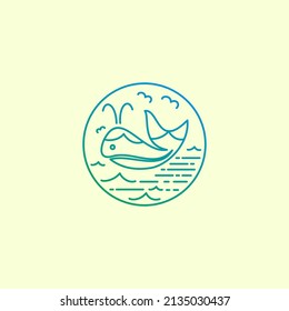 Whale Line Art Minimalist Vector Logo Illustration Design.