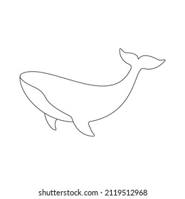 Whale Line Drawing Art. Sperm Whale Linear Animal. Vector Isolated On White. 