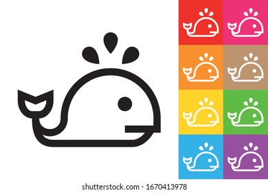 Whale. Line Icon With Different Color Background.