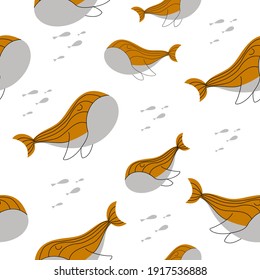 Wale und kleine Fische nahtlos Muster druckskandinavisches Design. Vektorgrafik nordisches Design für Modebabys, Textil-Kindergrafiken, Kinderabdrücke.