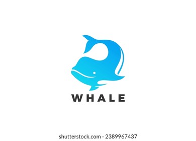 Whale Logo Absctract Happy Fish Design vector template.