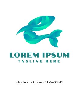 whale logo. Abstract blue gradient whale silhouette logo premium vector