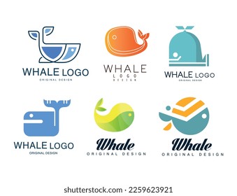 Whale Logo with Abstract Marine Animal Shape Vector Set