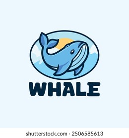 Whale logo cartoon mascot fruit vector illustration