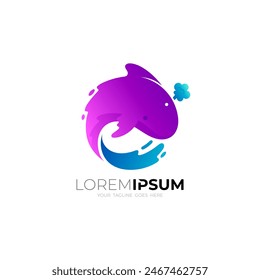 Whale logo with circle design combination, underwater icons