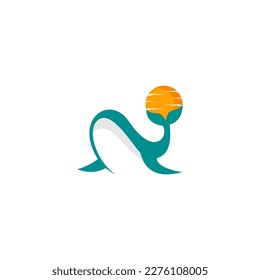Whale logo with color motif and white background