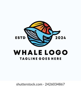 Whale Logo Colorful Vector, Animal Icon Symbol, Ocean Creative Vintage graphic Design