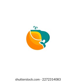 Whale logo design with color motif on white background