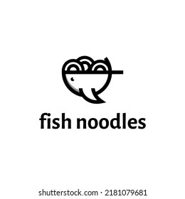 Whale logo design forms a bowl and noodles inside. Simple and line style minimalist logo