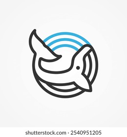 Design de logotipo de baleia, logotipo de baleia mínimo com estilo de arte de linha de círculo, elemento de modelo de logotipo de design plano, ilustração vetorial