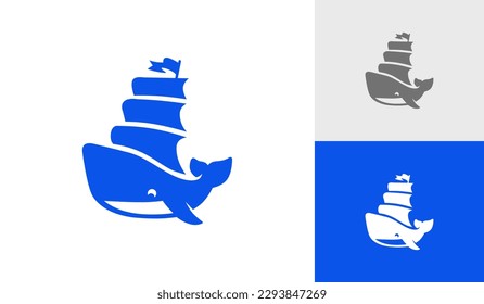 Whale logo design with ship sails