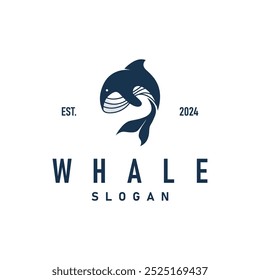Whale logo design silhouette animal giant fish orca sea concept simple template illustration