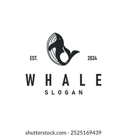 Whale logo design silhouette animal giant fish orca sea concept simple template illustration