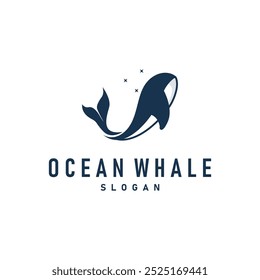 Silhueta do projeto do logotipo da baleia peixe gigante do animal orca conceito do mar ilustração do modelo simples