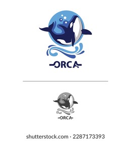 Whale logo design template, killer whale logo idea. E-sport squad logo, company logo, etc.