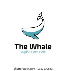 whale logo design template with line art, monoline, outline concept style. modern vector illustration of whale