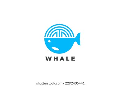 Modelo de logotipo de ballena Forma de círculo de peces Plantilla de vectores de diseño geométrico