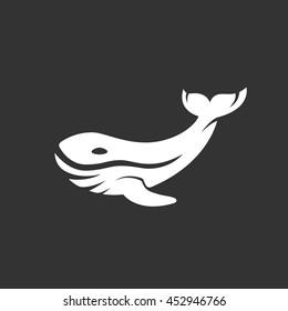 Whale logo on black background. Sea animal vector icon