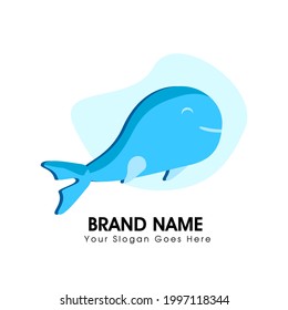 whale logo on blue background, smiling blue whale.
vectors. eps10. illustration. label. company name