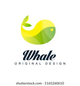 Whale logo original design, emblem can be used for brand identity, travel agency, shipping company, seafood market, pool vector Illustration on a white background