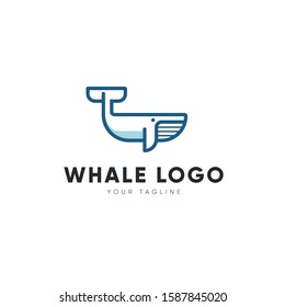 whale logo outline stroke vector. simple blue