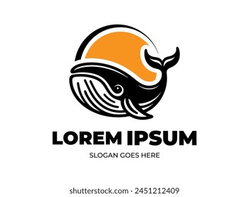 whale logo template vector icon illustration design in black and orange color Whale Cartoon simple abstract logo design icon template art drawing sea creature