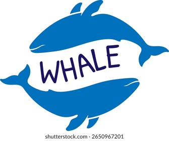 Whale Logo Two Blue Whales Forming a Circular Emblem