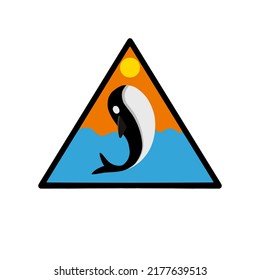 whale logo vector with blue and orange color decoration