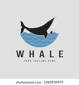 whale logo vector line art icon simple minimalist illustration design
