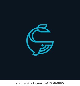 whale logo vector line illustration in blue