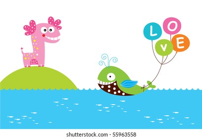 whale loves dinosaur